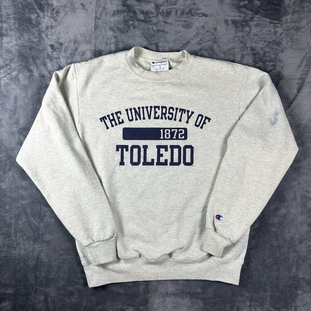 Champion University of Toledo Crewneck Sweatshirt Mens Medium Gray Spellout